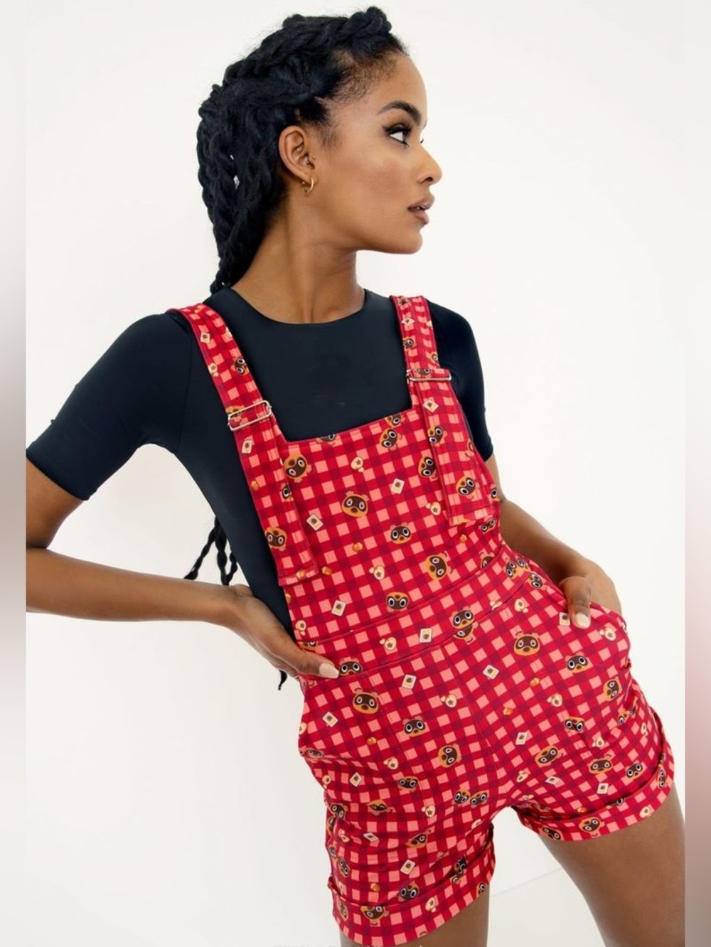 Blackmilk x Nintendo Nook Gingham Short Overalls ~ LIMITED Size Small